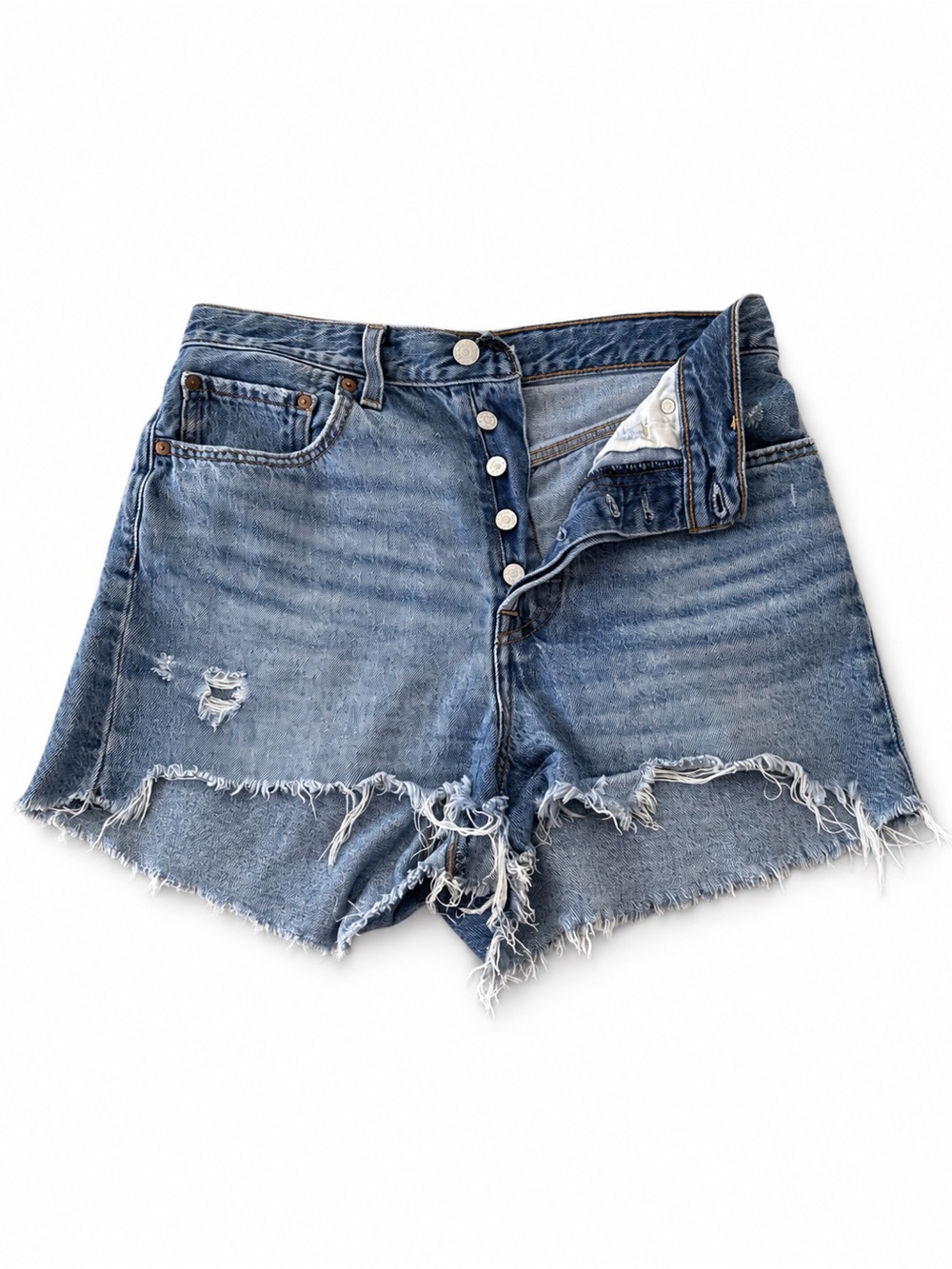 Levi’s Premium Ribcage Distressed Denim Shorts – Size 30